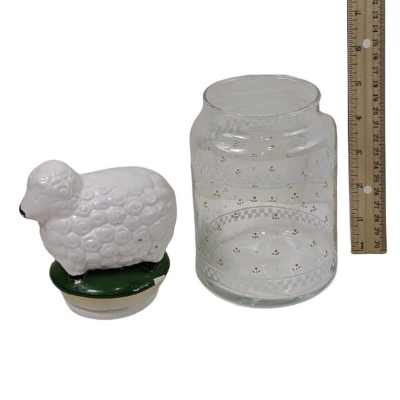 Ceramic Sheep Lid Glass Jar With Gold Floral Pattern For Storage Or Decor - Picture 1 of 8